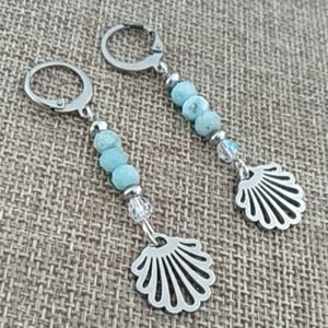 Larimar and stainless steel handmade earrings